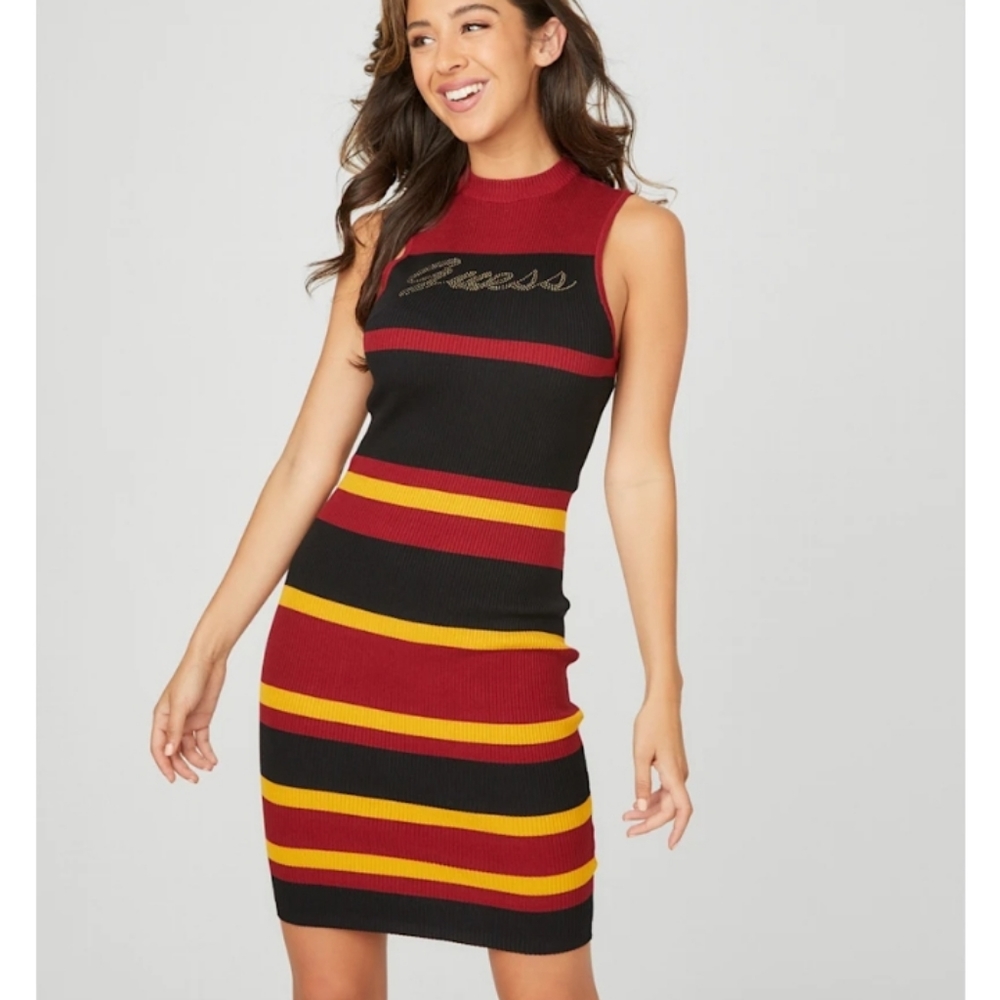 Dameka Rhinestone Logo DressBEET JUICE RED MULTI